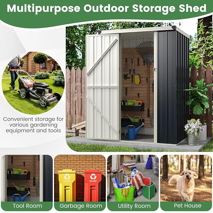 Goplus 3.8 x 2.8 FT Storage Shed Outdoor, All-Weather Steel Utility Storage - Image 8
