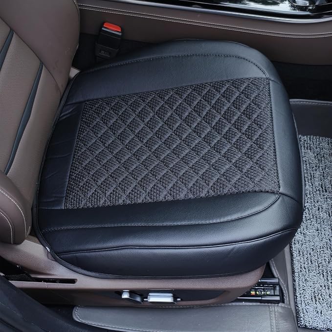 Leather Bottom Car Seat Covers, Front Seat Only Black Ice Silk Car Seat Cushion - Image 2