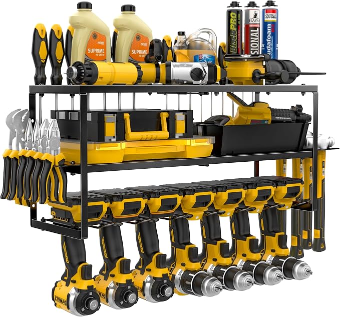 Power Tool Organizer-7 Drill Holder Wall Mount, Garage Organization Storage by masadi