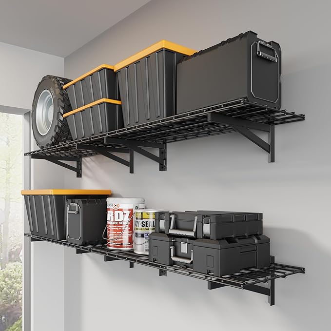 4 Pack Heavy Duty Garage Wall Shelving Set, Wall Mounted Garage Shelves 1000lbs by Jusgym