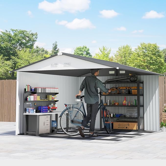 Outsunny 11' x 9' Outdoor Storage Shed, Garden Tool Metal Shed - Image 9