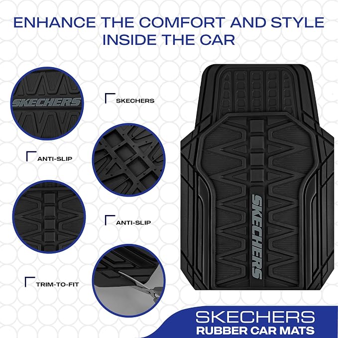 Skechers Car Floor Mats, Heavy Duty Rubber Car Mats Full Set, All WeatherFloor - Image 4