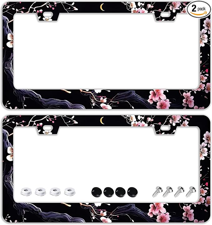 Watercolor Cherry Blossom License Plate Frames by TQFTPT