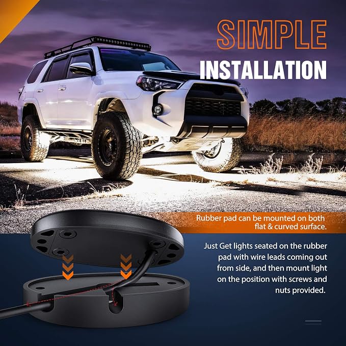 Nilight LED Rock Light 4PCS Underglow Wheel Well Pods Waterproof Exterior - Image 6