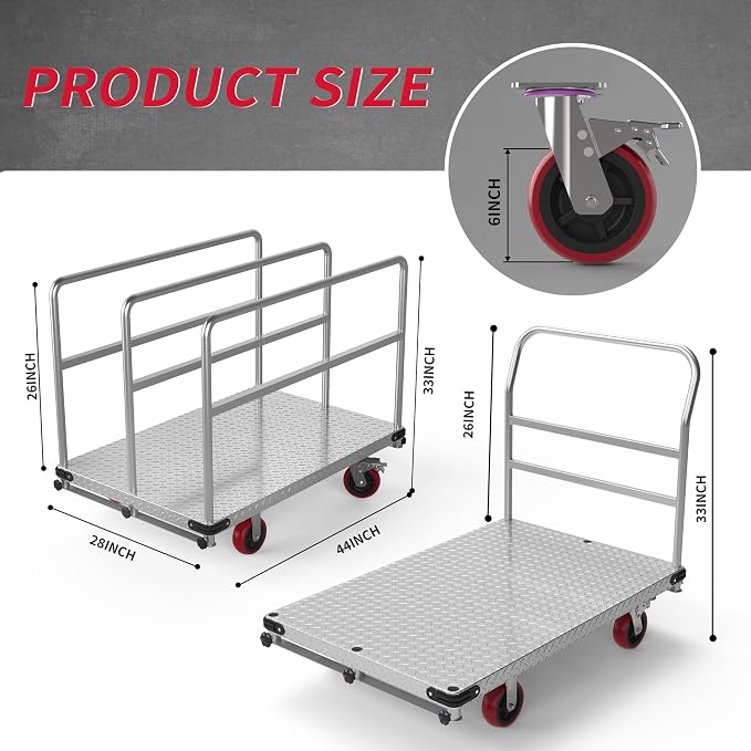 Extra Large Steel Panel Cart Dolly, 2IN1 Heavy Duty Drywall Lumber Truck - Image 7