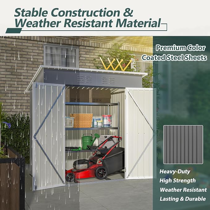 6 x 4 FT Outdoor Storage Metal Shed, Bike Garden Tool Shed - Image 6