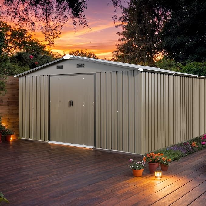 12 x 10 FT Outdoor Storage Shed, Metal Garden Tool Shed - Image 7