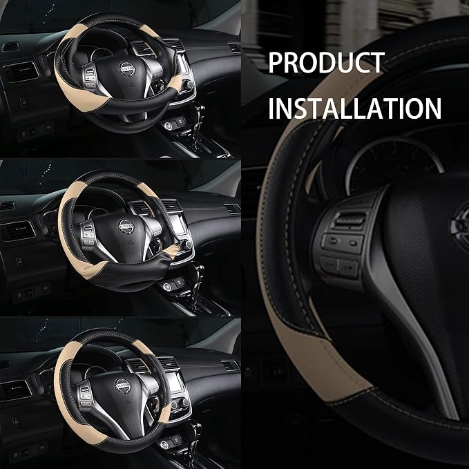 Leather Car Steering Wheel Cover, Non-Slip Car Wheel Cover Protector Breathable - Image 6