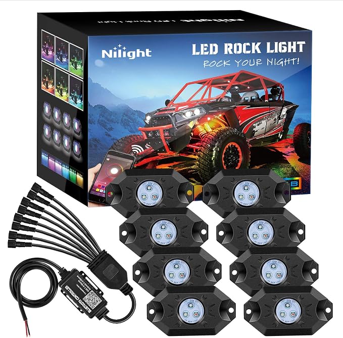 Nilight RGB LED Rock Lights Kit 8 pods Underglow Neon Multicolor by Nilight