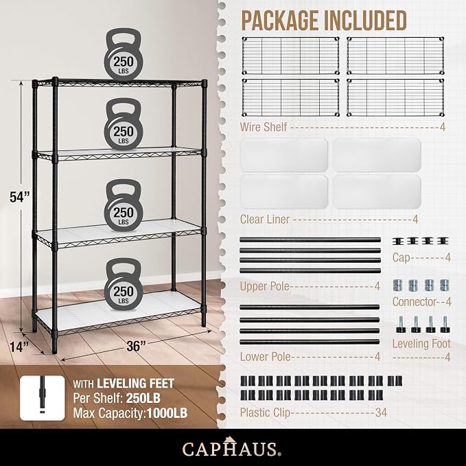 CAPHAUS NSF Adjustable Height Wire Shelving Unit w/Liner, Basement Storage - Image 3