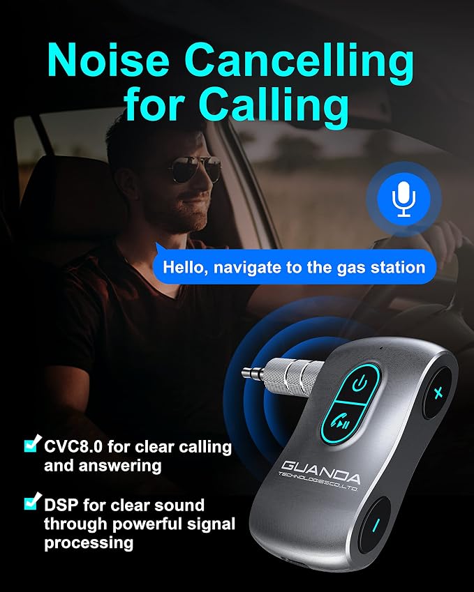 Bluetooth 5.0 Receiver for Car, Noise Cancelling AUX Adapter, Music Receiver - Image 4