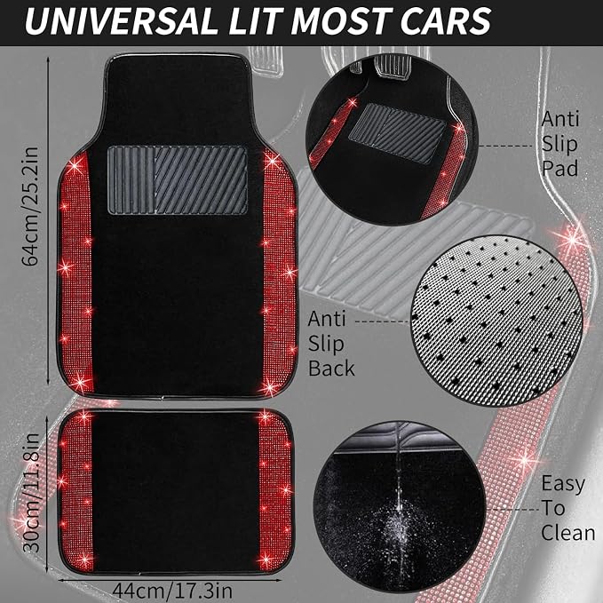 NBTEPEM Red Bling Car Floor Mats Full Set, Universal Fit Most Cars - Image 7