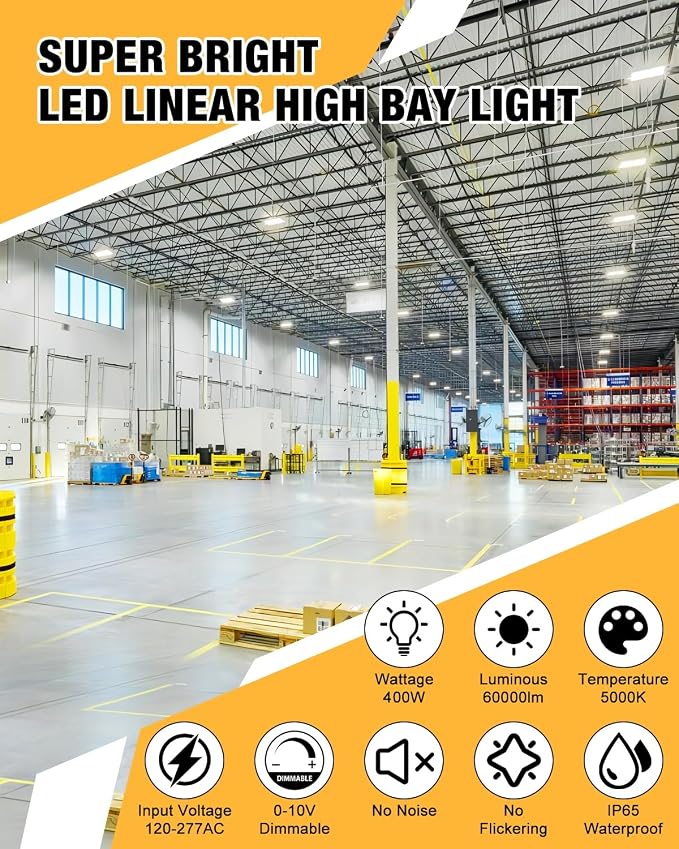 400W LED Linear High Bay Light, 60000LM Linear High Bay Shop Light Commercial - Image 2