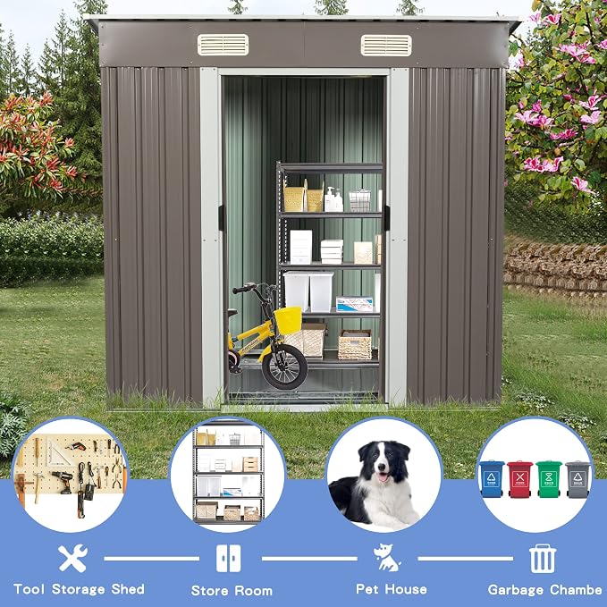 6 x 4 FT Outdoor Storage Shed, Metal Anti-Corrosion Utility Tool House - Image 4
