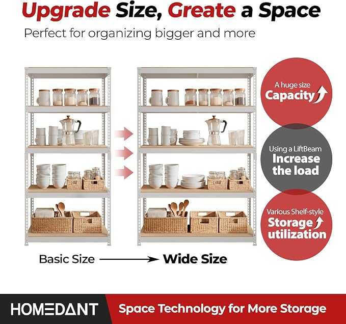 HOMEDANT White 5 Tier Laminated Boltless Heavy Duty Garage Storage Adjustable - Image 9