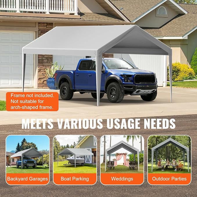 VEVOR Carport Replacement Canopy Cover 10 x 20 ft, Garage Top Tent Shelter Tarp - Image 7