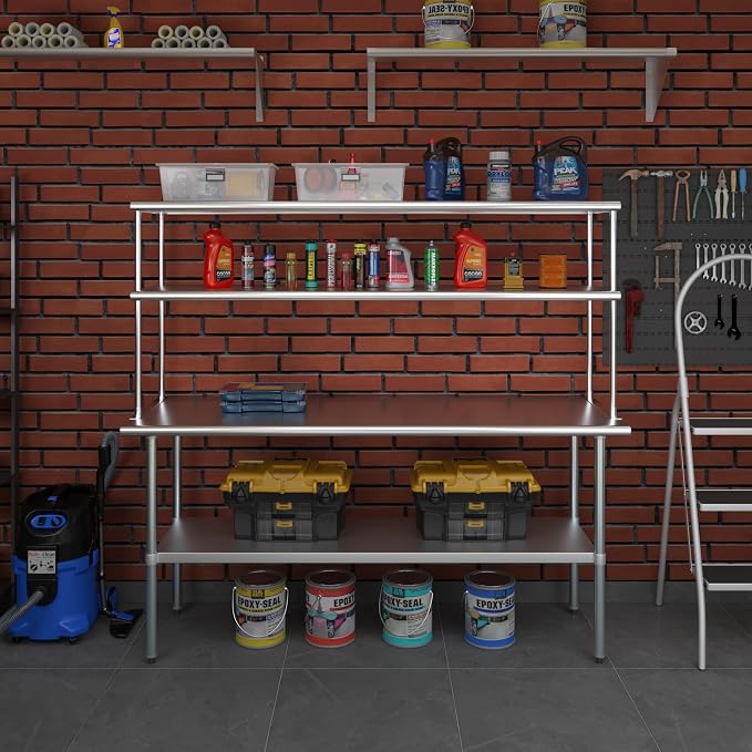 Amgood Stainless Steel Work Table Double Tier Overshelf | Metal Kitchen Prep - Image 7