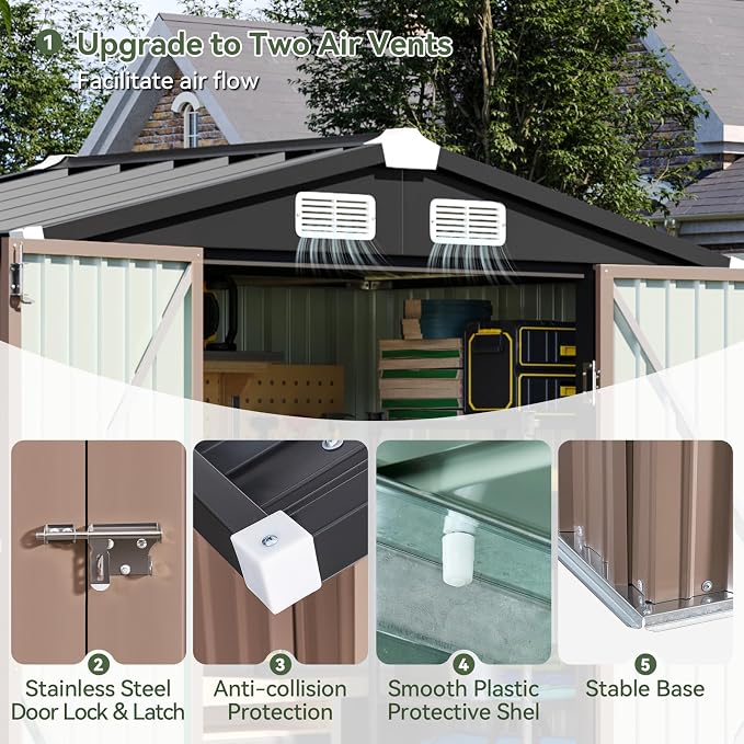Aoxun 6x3.9 FT Shed with Base Metal Outdoor Storage Shed Garden Shed with - Image 7