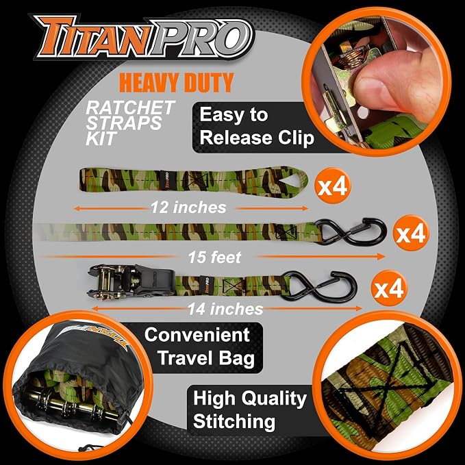 TitanPro Heavy Duty Ratchet Straps 4-Pack - Image 3