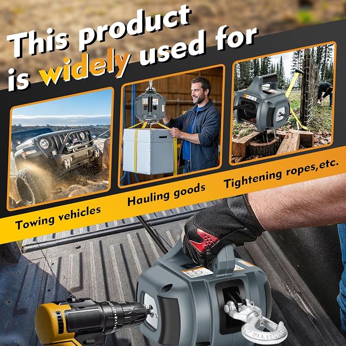 Portable Drill Winch of 1000 LB, Rotate The Hook 360 Degrees, - Image 6