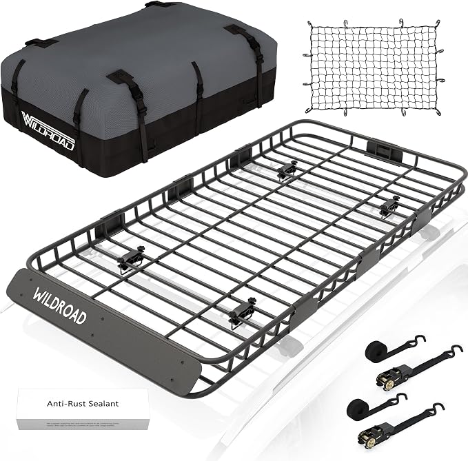 WILDROAD Car Roof Cargo Carrier Combo of Upgraded 84"x 39"x 4" Roof Rack Cargo by WILDROAD