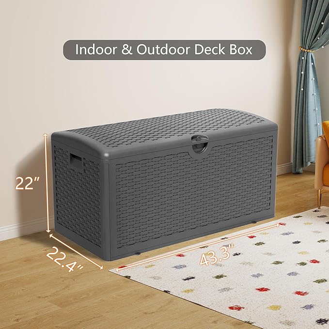 80 Plus Gallon Resin Deck Box, Waterproof Outdoor Storage Bin - Image 3