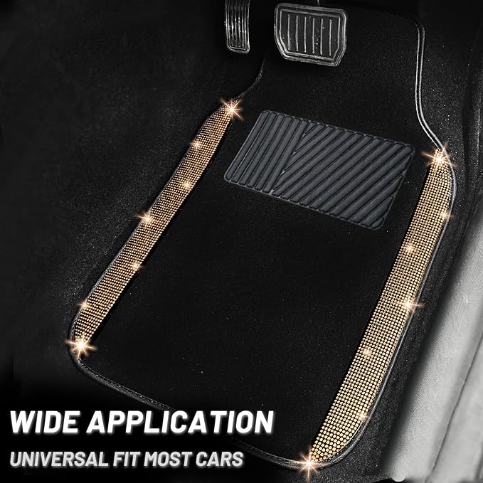 NBTEPEM Gold Bling Car Floor Mats Full Set, Universal Fit Most Cars - Image 2