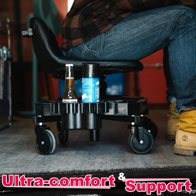 Rolling Stool with Wheels, Adjustable Height Pneumatic Garage Work Mechanic - Image 9