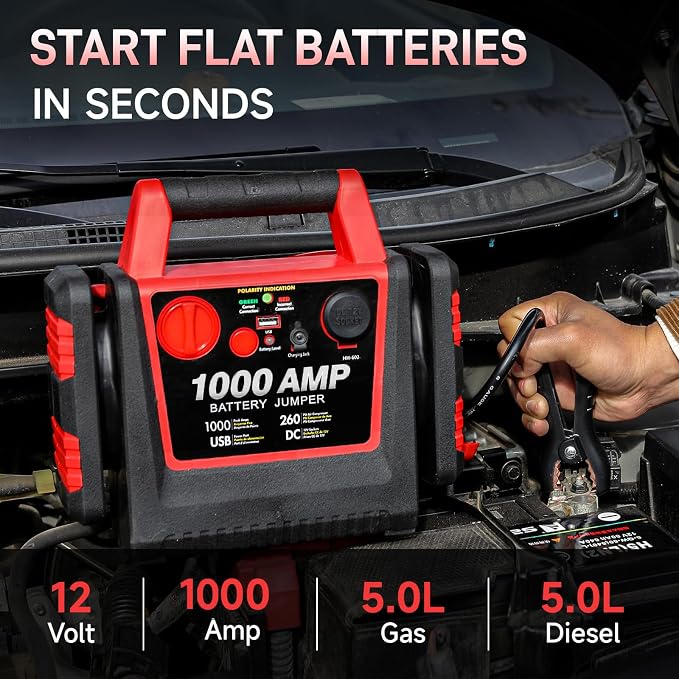 Car Battery Jump Starter with Air Compressor 1000Amp Portable Jump Starter - Image 2