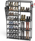 Tall Garage Shoe Rack Large Capacity, Two Rows Versatile Hooks Storage Boot by CSXGBAB