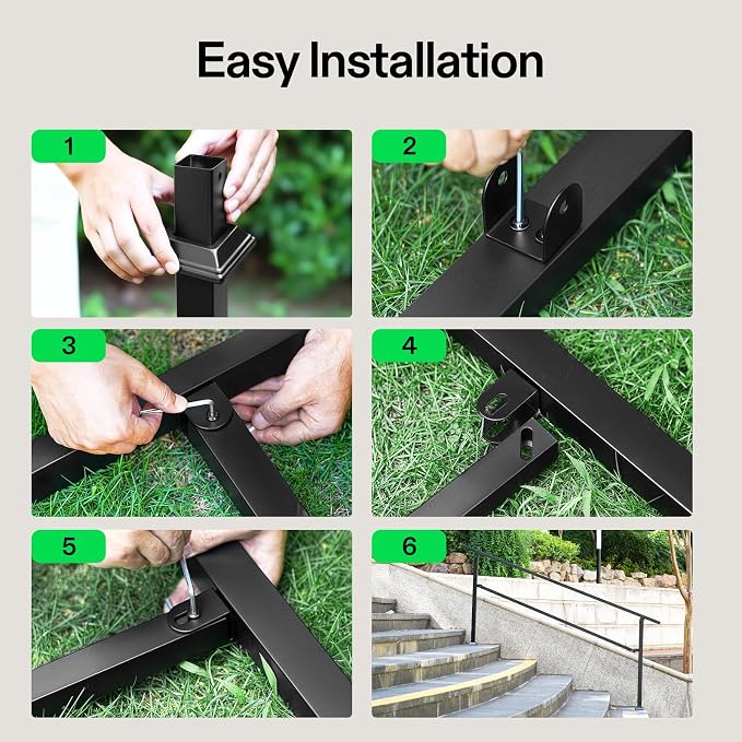 VIVOSUN Outdoor Handrail, 4 Step Stair Handrail, Wrought Mattle Iron Handrail - Image 9