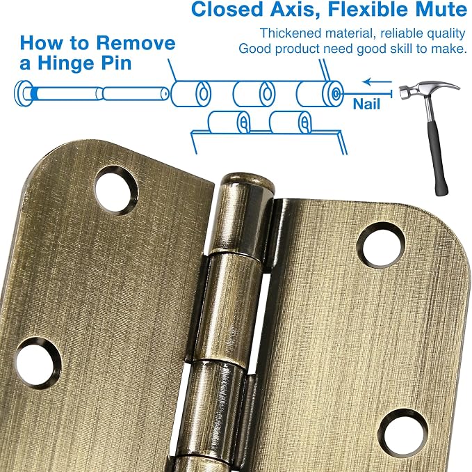 TDCHINGES 3 Pack Antique Brass Door Hinges 3.5 Inch Black Interior 3 1/2" - Image 6