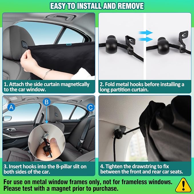 Set of 5 Car Privacy Curtains for Sedan- 4 Magnetic 31.5*18.9in Side Car Window - Image 7