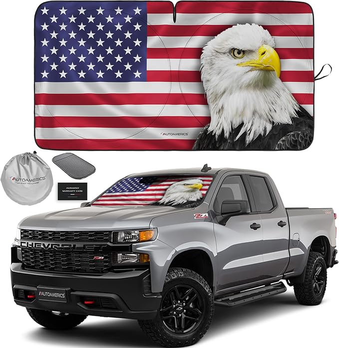 Autoamerics 1-Piece Windshield Sun Shade New American Eagle Flag USA Patriotic by AutoamericsUS