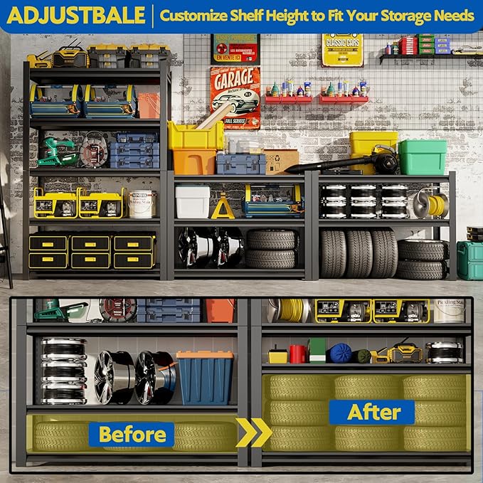 63''H Garage Shelving Heavy Duty, 1600LBS Storage Shelves, 5-Tier Adjustable - Image 5