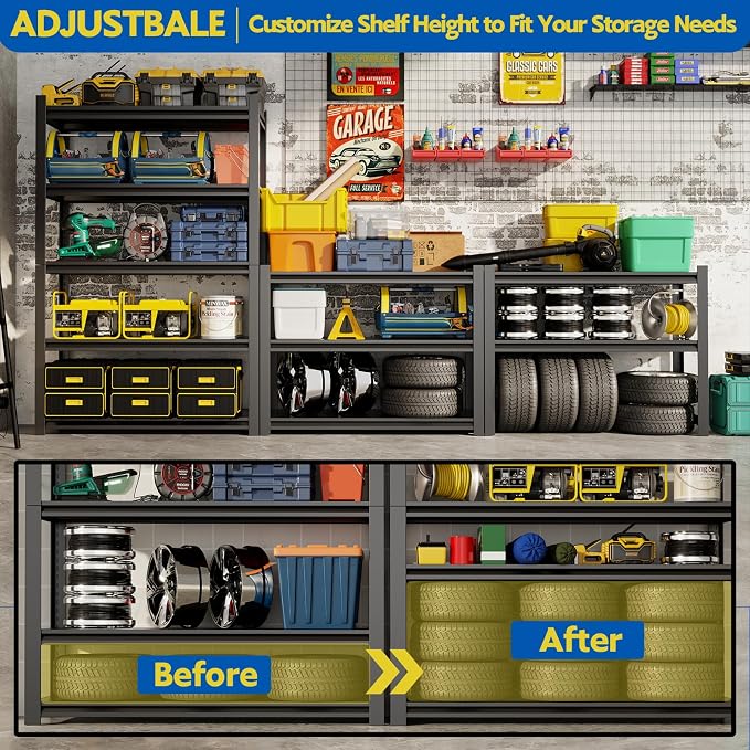 63''H Garage Shelving Heavy Duty, 2800LBS Storage Shelves, 5-Tier Adjustable - Image 4