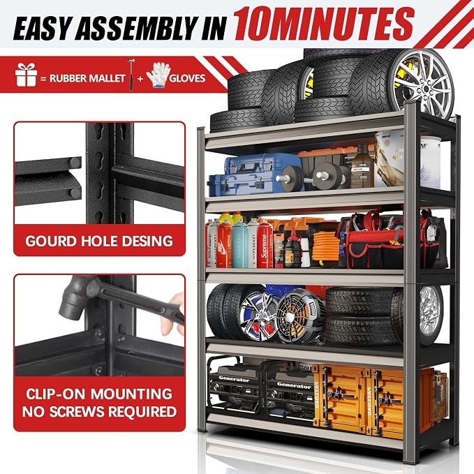 2500lb Capacity Heavy Duty Industrial Shelves | 5-Tier Steel Storage Rack | - Image 6