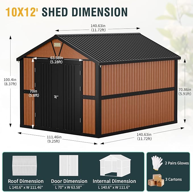 10x12 Ft Outdoor Storage Shed, Extra Large Metal Shed - Image 5