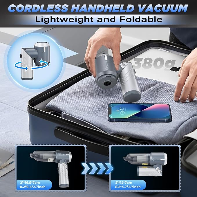 Saker Car Vacuum Cleaner 17000PA Foldable 3 in 1 Mini Handheld Car Vacuum - Image 6