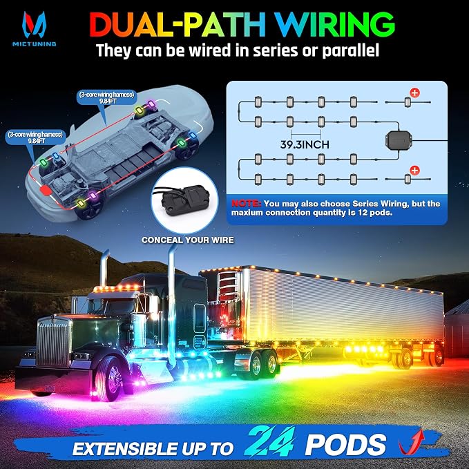MICTUNING 2025 1000% Bright Q1 MAX RGB+IC Rock Lights, 20 Pods Chasing - Image 5