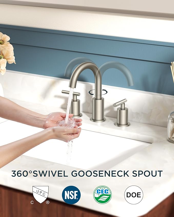 FORIOUS 8 In Widespread Brushed Nickel Bathroom Faucet 3 Hole - Image 4