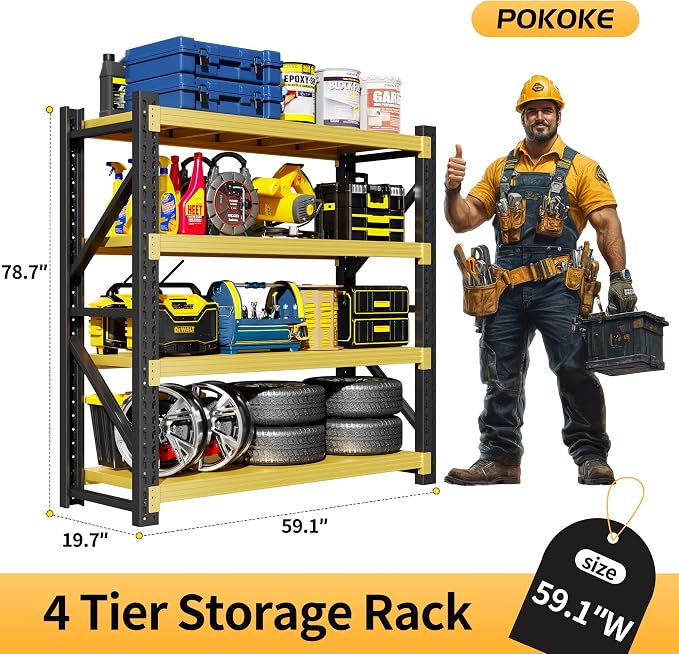 Garage Shelving Unit, 4 Tier Heavy Duty Racks, Easy Assembly, Metal Racks - Image 2
