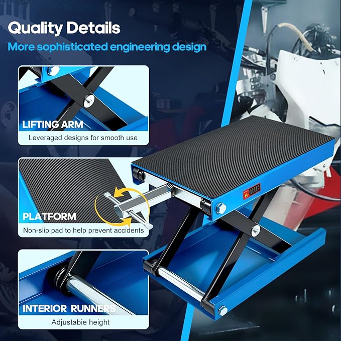 Motorcycle Lift Scissor Jack, 1200 LB Capacity Wide Deck Hoist Stand - Image 4