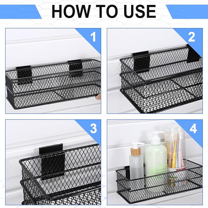 Barydat 4 Pcs Slatwall Basket Set Ventilated Metal Slatwall Basket Hanging Wire - Image 5