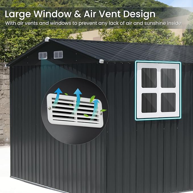 Verano Garden 10x8FT Outdoor Storage Shed, Large Galvanized Steel Metal Garden - Image 4