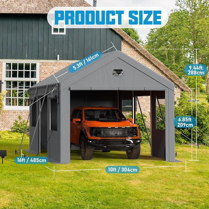 10x16 Carport, Heavy Duty Carport Canopy Garage - Image 2