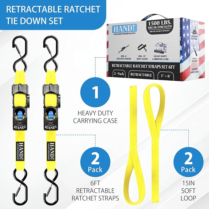 HandT USA Based Retractable Ratchet Straps 1in x 6ft - Image 4