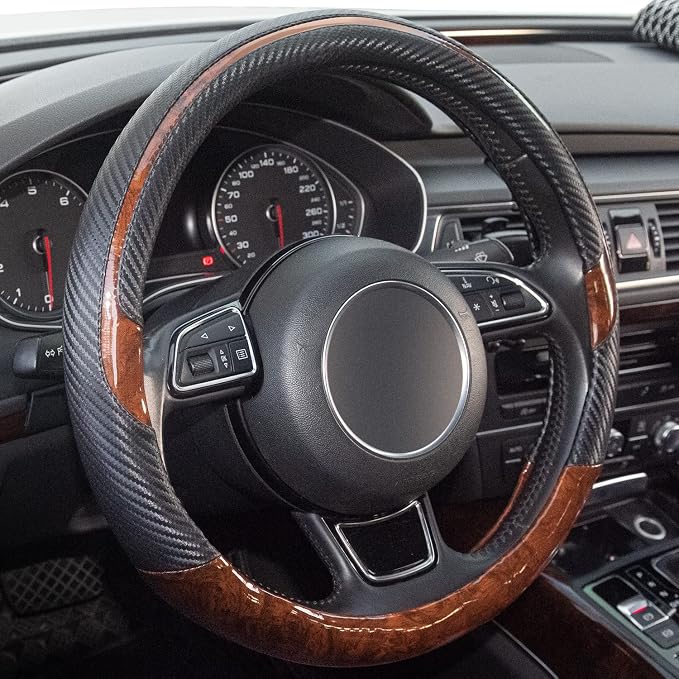 Xizopucy Wood Grain Steering Wheel Cover Black Universal Microfiber Leather by Xizopucy