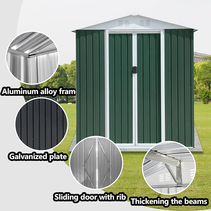 6x4 FT Outdoor Storage Shed, Metal Garden Shed - Image 3