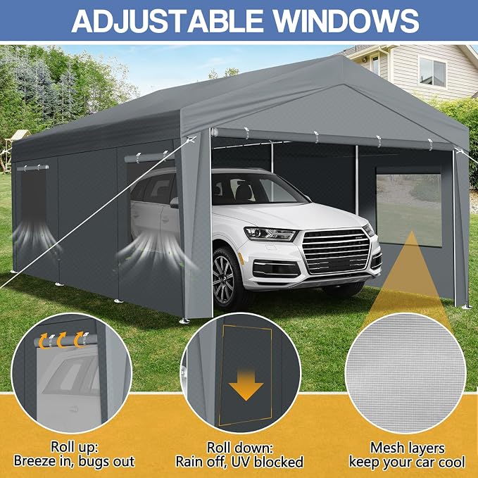 VINGLI 12 x 20 ft Outdoor Portable Storage Shed, Heavy Duty Bike Tent - Image 6